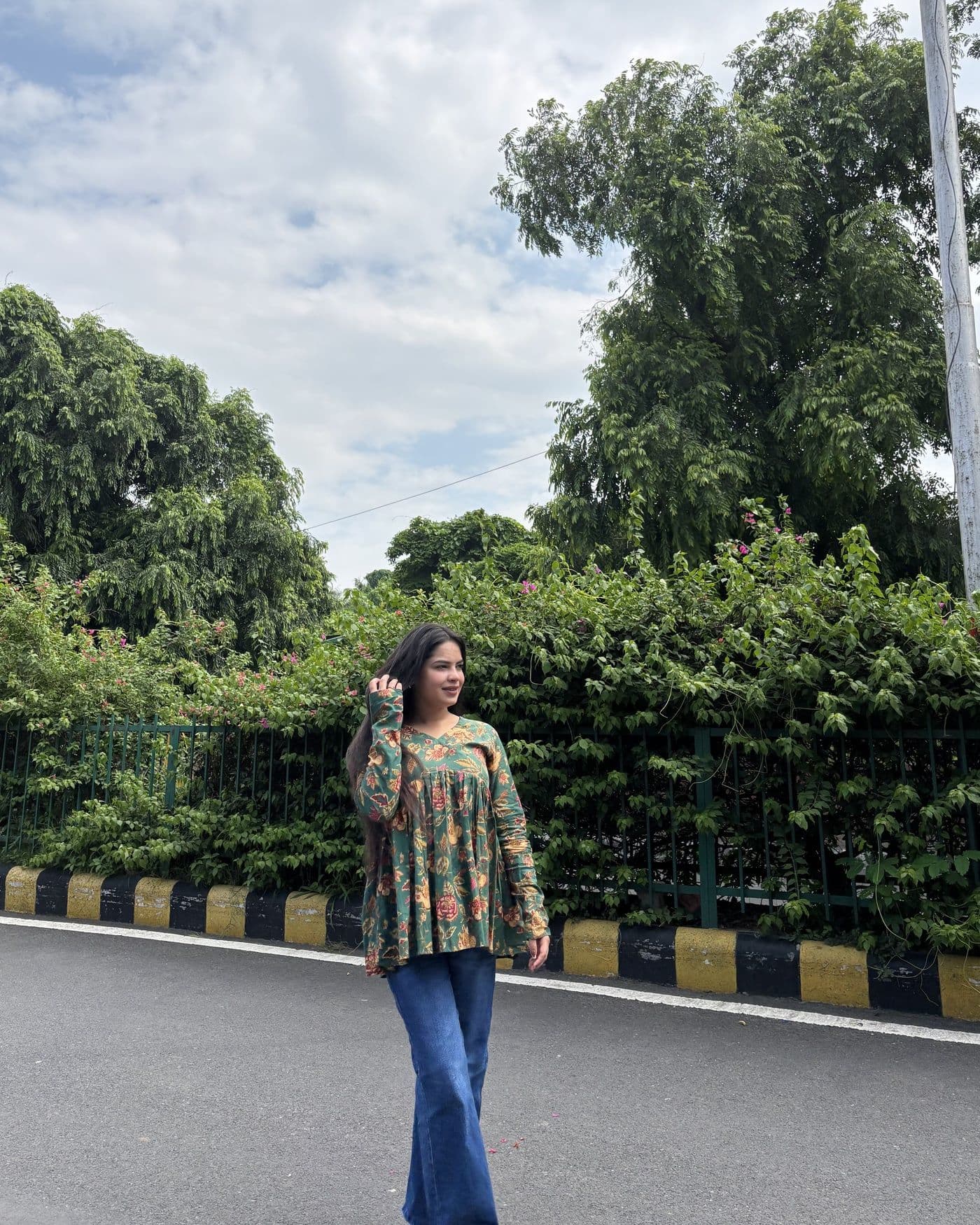 Bottle Green Floral Peplum Top
