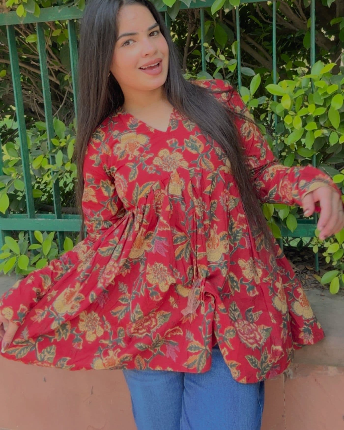 Red Floral Peplum Top